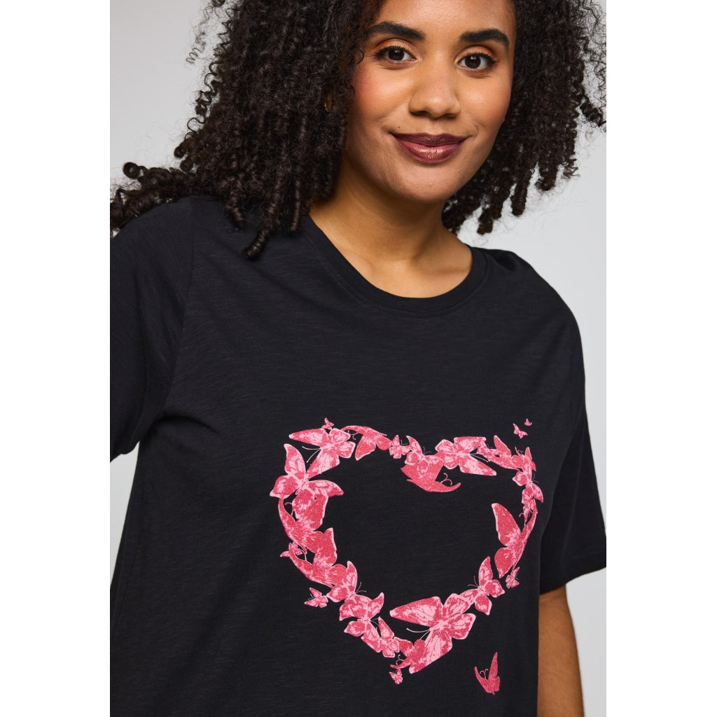Studio SBella T-Shirt with print T-Shirt Black with pink butterflies