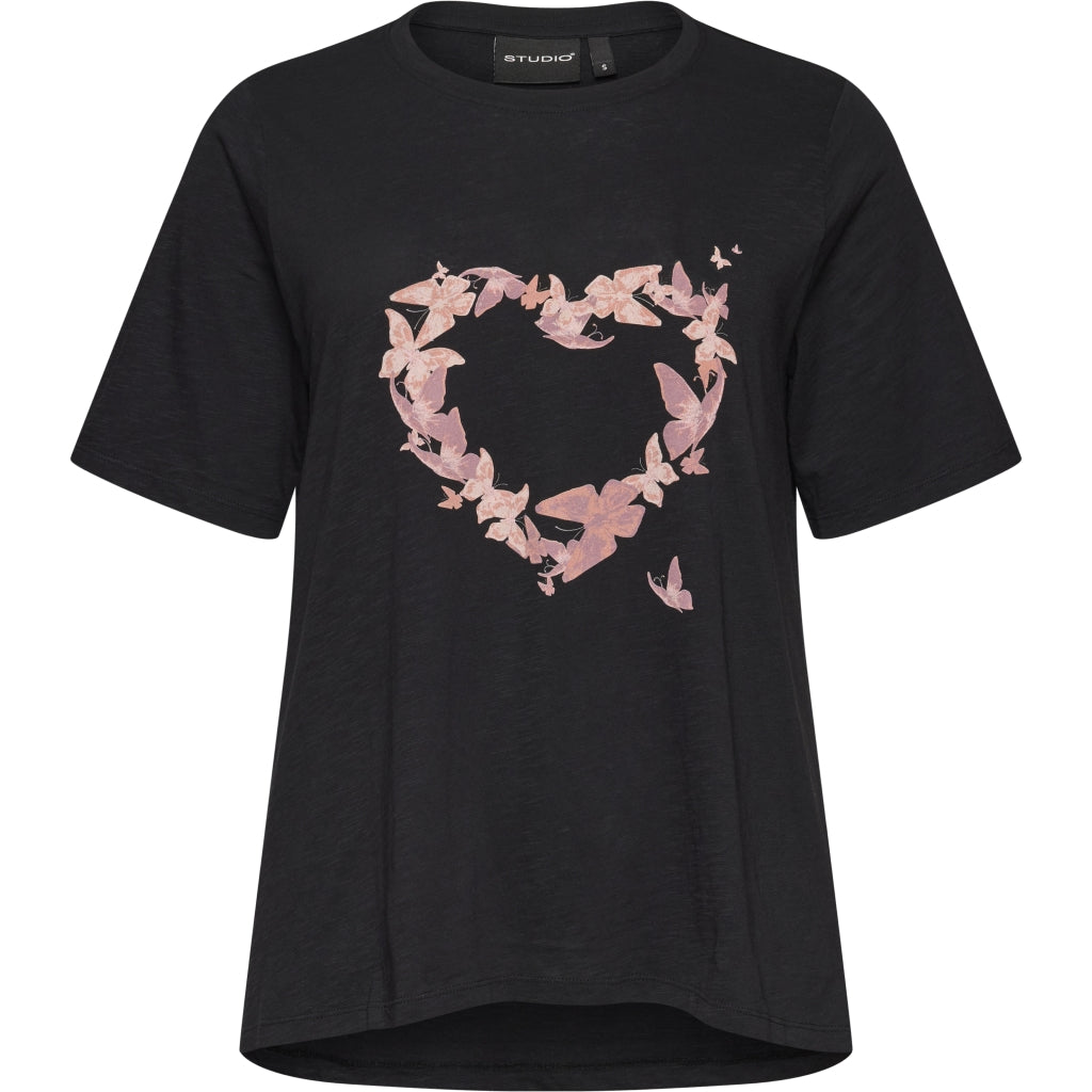 Studio SBella T-Shirt with print T-Shirt Black with rosa butterflies