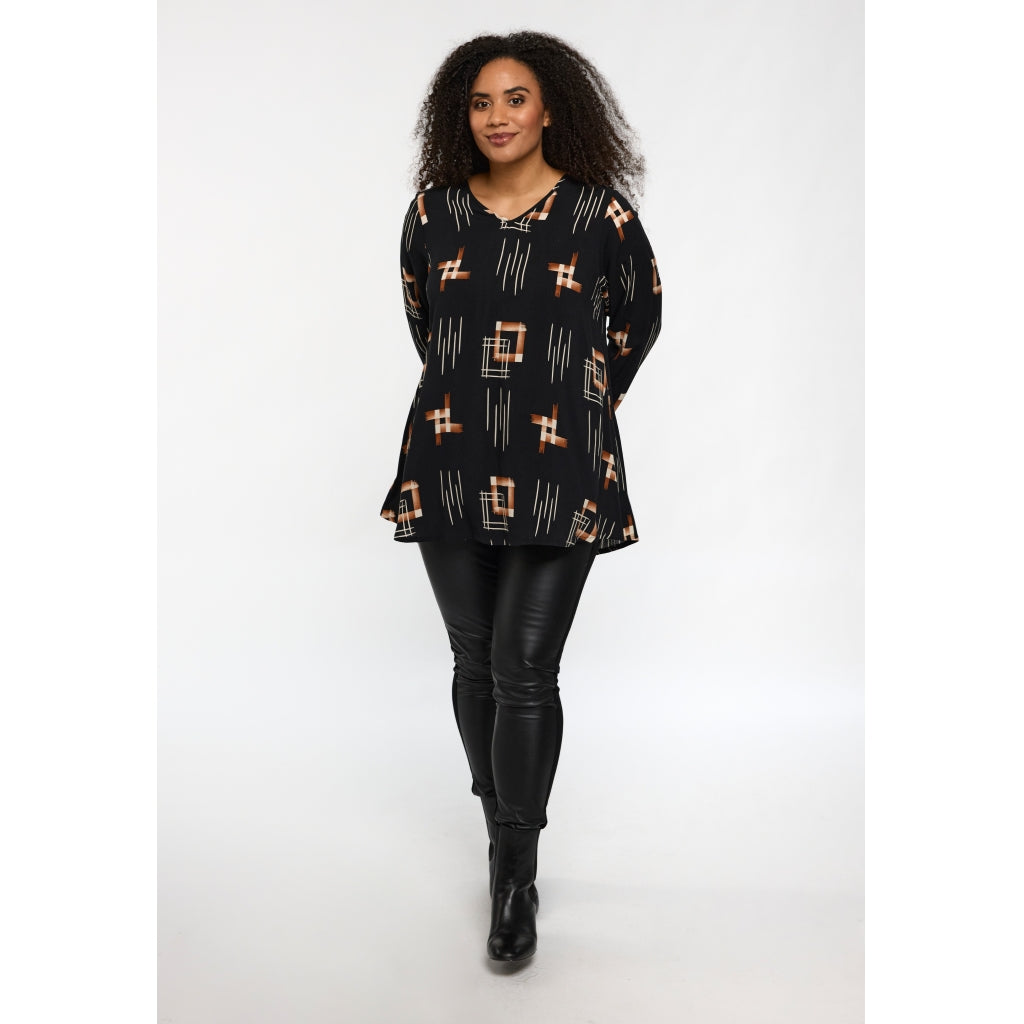 Studio SBerit Blouse Blouse Black with copper and white patterns