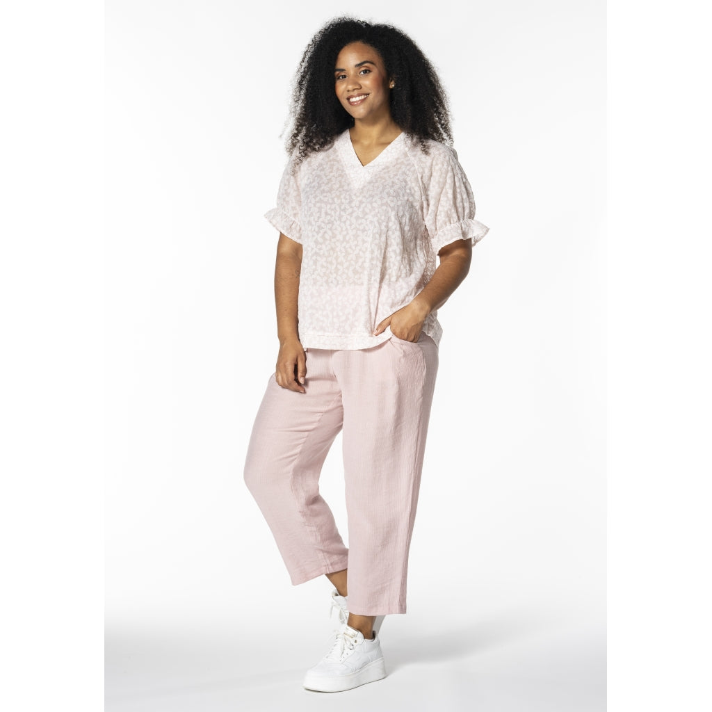 Studio SDasie Blouse Blouse White + pink stitch flower