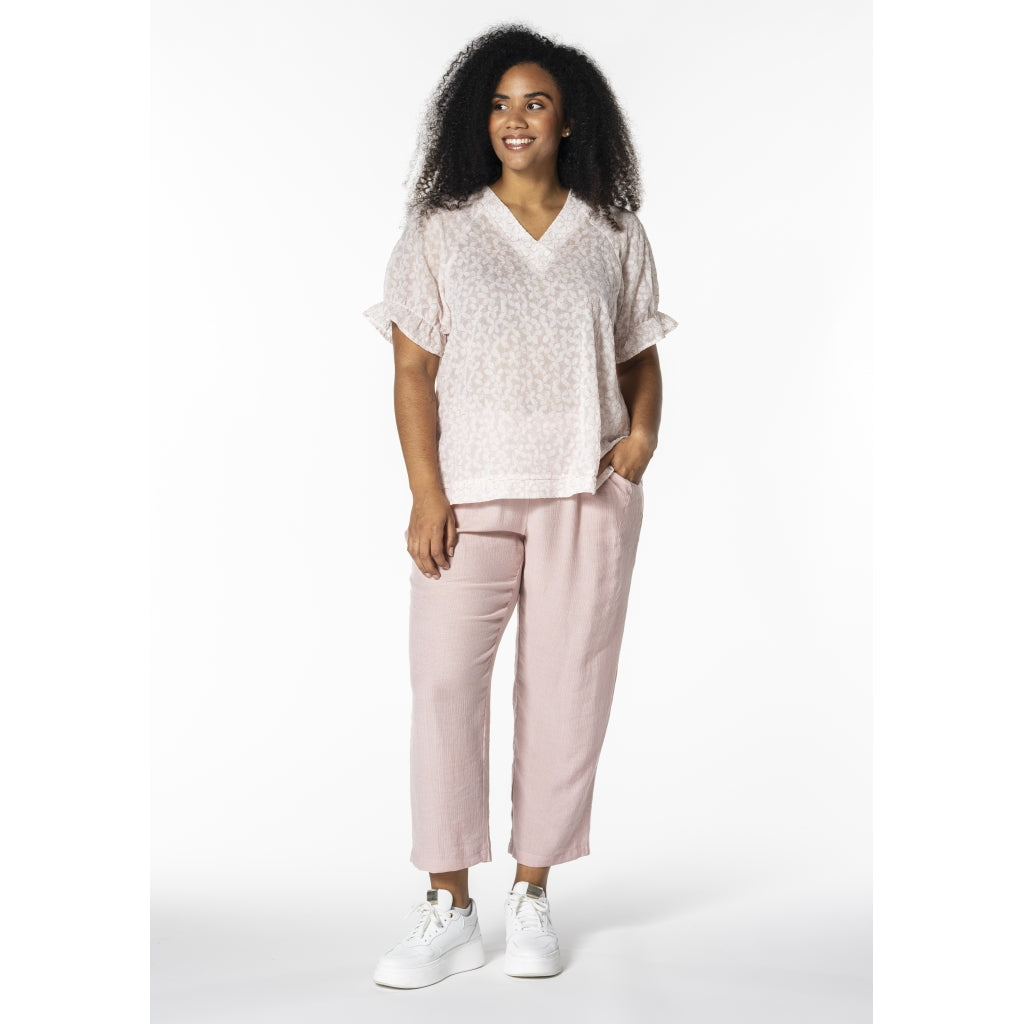 Studio SDasie Blouse Blouse White + pink stitch flower