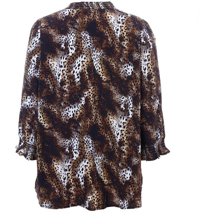 Studio SFeodora Blouse with smock neck Blouse Brown Leoprint