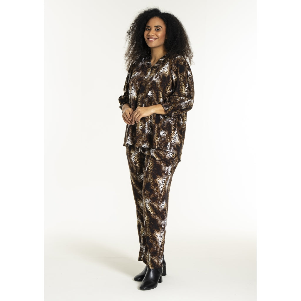 Studio SFeodora Blouse with smock neck Blouse Brown Leoprint