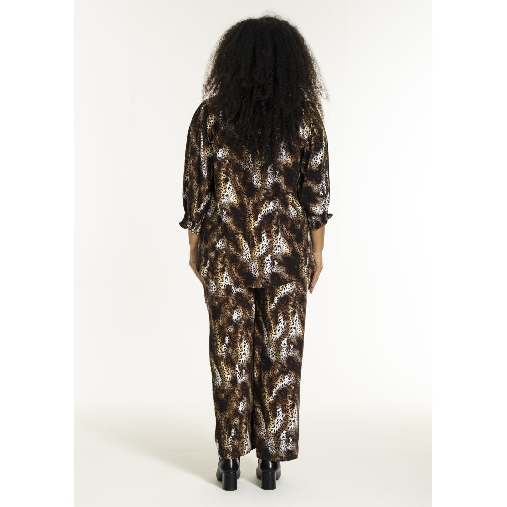 Studio SFeodora Blouse with smock neck Blouse Brown Leoprint
