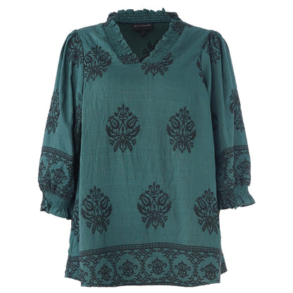 Studio SFeodora Blouse with smock neck Blouse Petrol