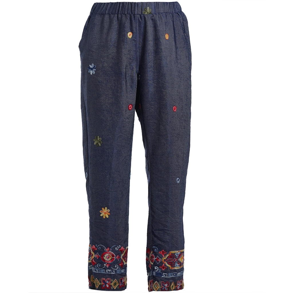 Studio SImoa Pants Pants Blue denim with red embroidery
