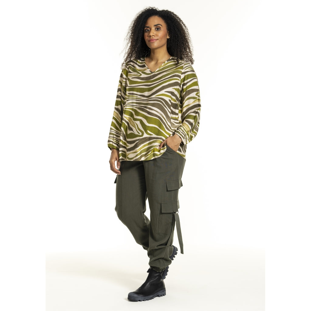 Studio SInette Blouse Blouse Offwhite with green pattern