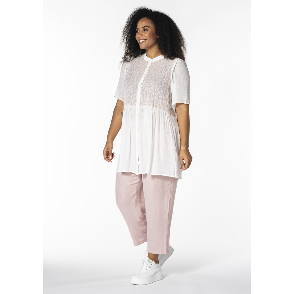Studio Skatty Tunic Tunic White + pink stitch flower