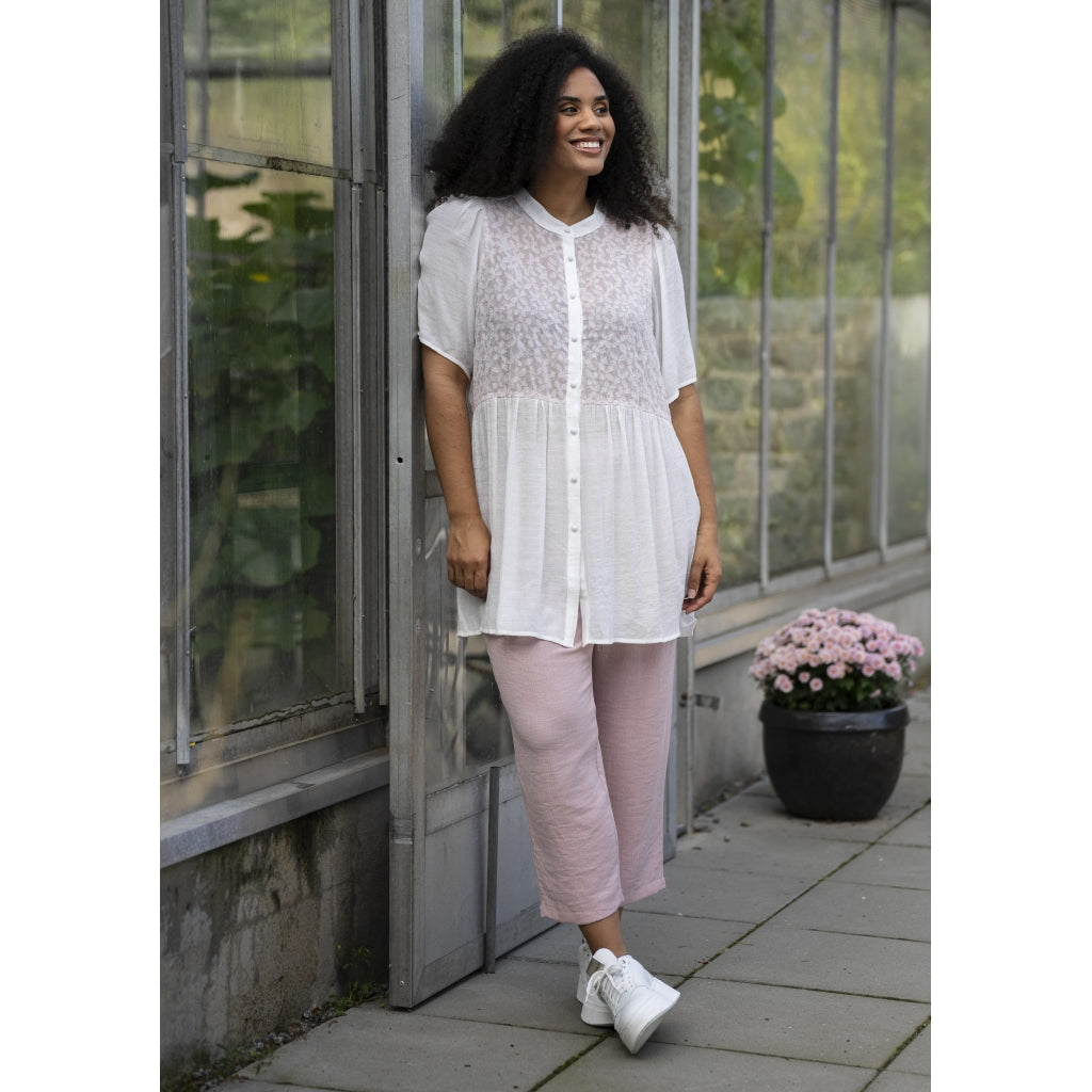 Studio Skatty Tunic Tunic White + pink stitch flower